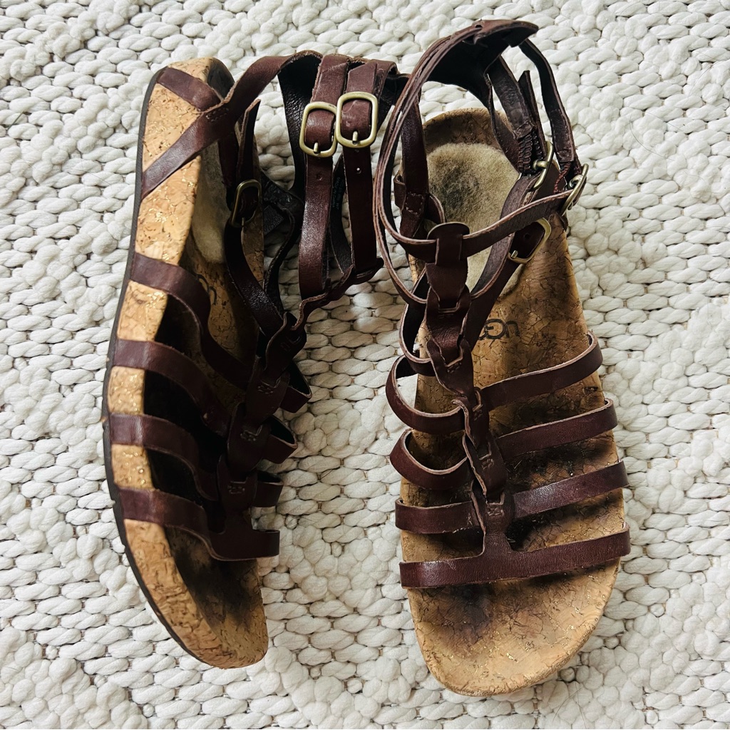 Ugg Mayla Gladiator Strappy Brown Leather Sandals Womens Size 7 Euc